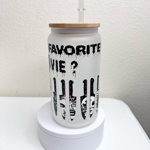 What’s Your Favorite Scary Movie? Horror Handmade Libbey Glass Cup - Picture 3 of 5